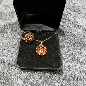 Gold and Garnet necklace and ring set